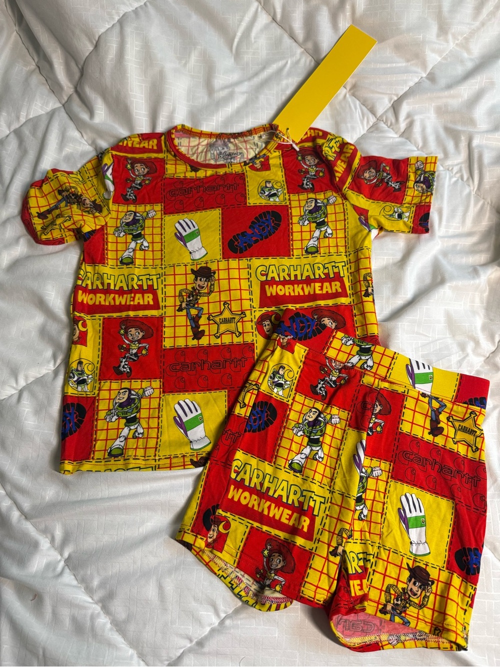 BAMBOO Red & Yellow Workwear-Themed Kids Pajama Set